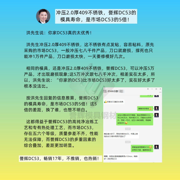 沖壓2.0厚409不銹鐵，譽(yù)輝DC53的模具壽命，是市場(chǎng)DC53的5倍！.jpg